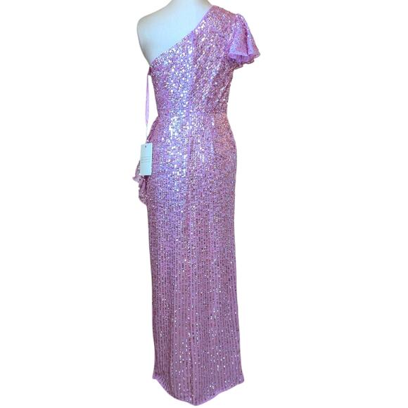 Mac Duggal One Shoulder Pink Sequin Gown Size 2 NWT Formal Evening Dress - Picture 4 of 6